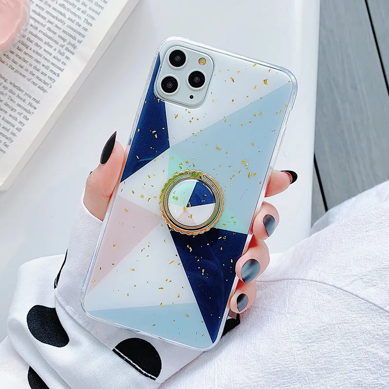 IK92-DJ07PingJieNavy SoCouple кольцо из ТПУ чехол-держатель для iphone 7 8 6 6s plus чехол для iphone XR 11 Pro X Xs Max мраморный Золотой фольга кольцо держатель чехол - Цвет: IK92-DJ07PingJieNavy