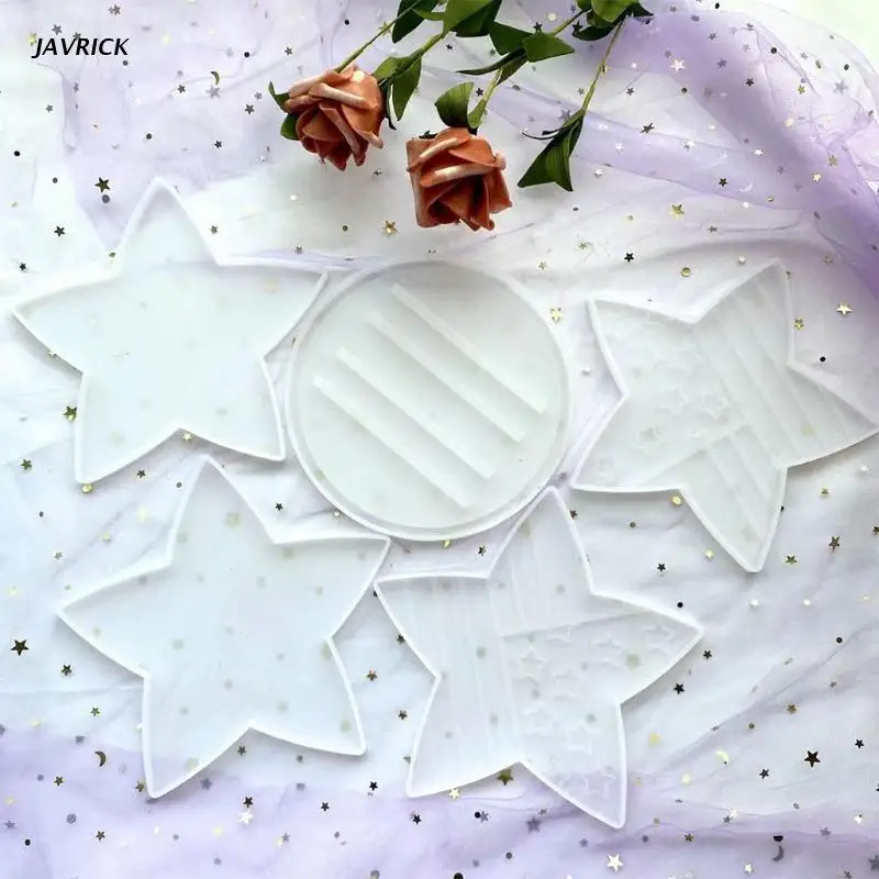 

X5QD 5 Pcs/Set Coaster+Cup Stand Epoxy Resin Mold Cup Mat+Storage Rack Table Mat Mold