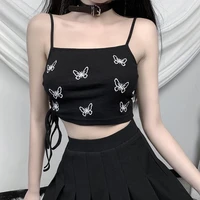 2020 harajuku butterfly embroidered ring cropped top streetwear strap drawstring top goth dark grunge gothic women camisole