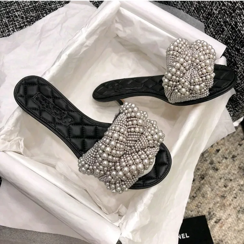 Модный жемчужный бисер с украшением женские комнатные тапочки дизайнерские