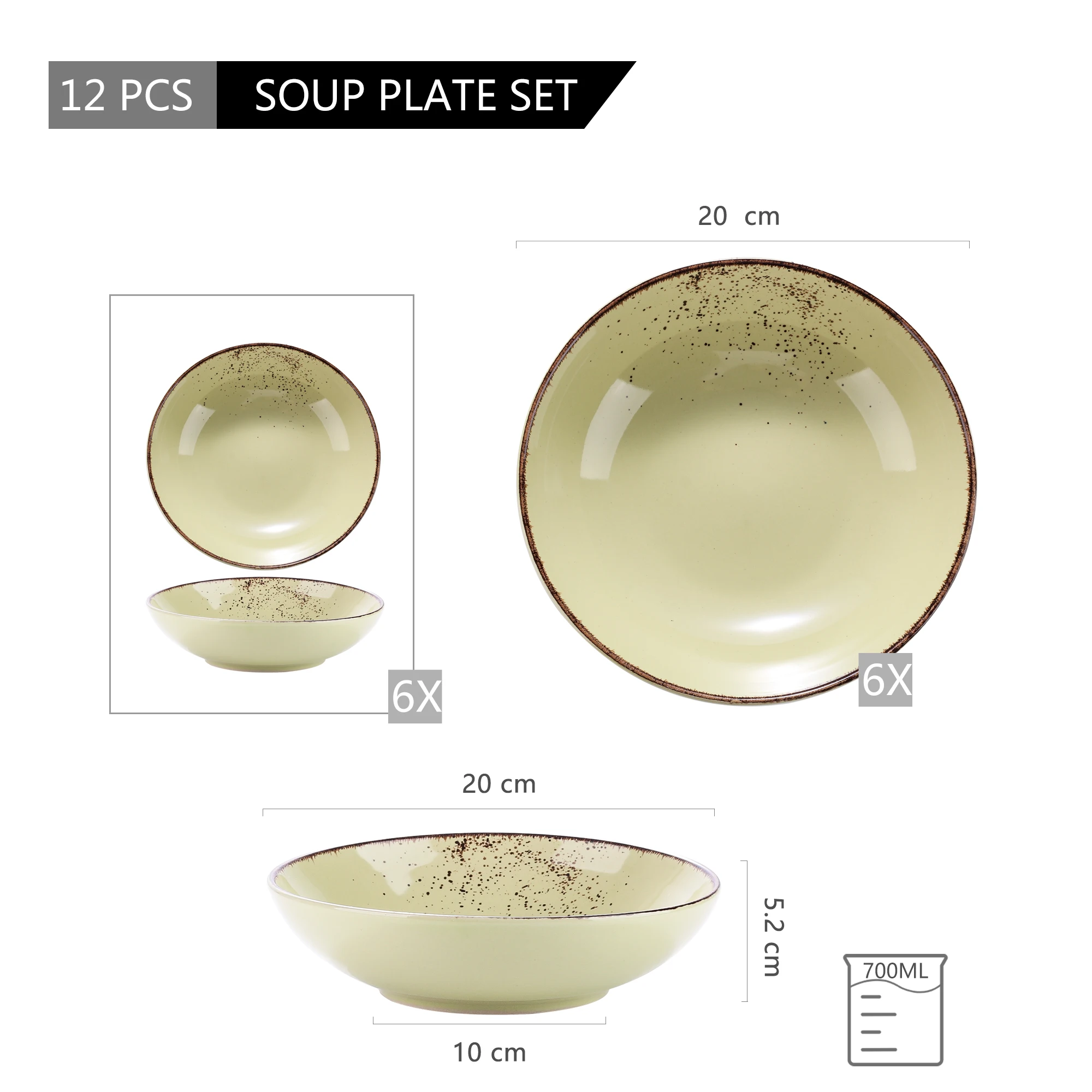 

Vancasso Navia-YG 4/8/12-Piece Vintage Nature Stroneware Ceramic Soup Plate Set Snack Salad Fruit Tableware Deep Plate Set