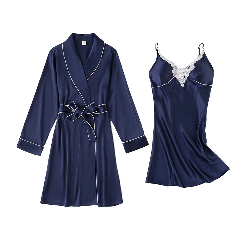 Сексуальный женский халат с v-образным вырезом и платье из искусственного шелка