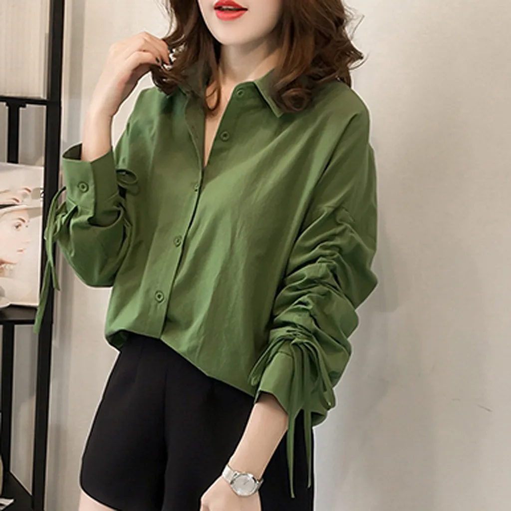 2020 Женская модная однотонная драпированная блузка женские свободные топы с