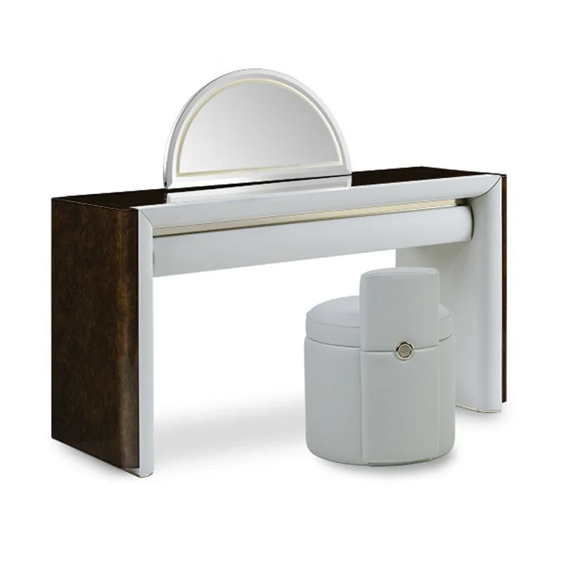 

Italian postmodern dresser stool combination bedroom light luxury makeup table leather dresser custom