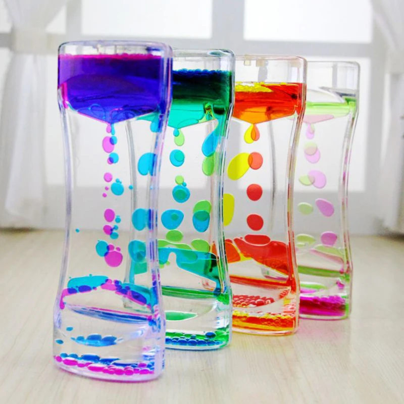 

1 X Stress Toy Double Colors Hourglass Liquid Floating Motion Bubbles Timer Desk Decors Descending Sensory Bubbles Kids Toys