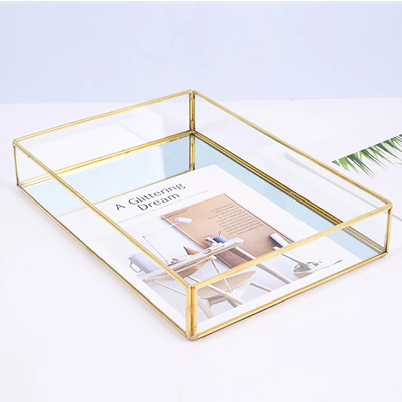Промо акция! Скандинавский лоток для хранения золотой прямоугольник стеклянный