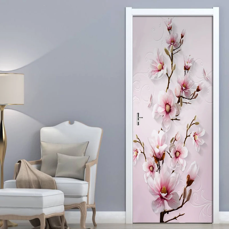 Самоклеящиеся 3D наклейки на дверь рельефные Розовые для гостиной спальни