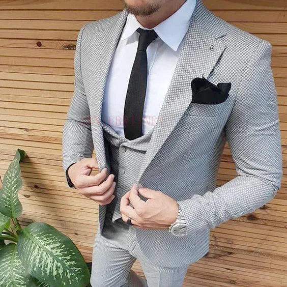 Модные коричневые мужские костюм Slim Fit пиджак штаны самый хороший человек