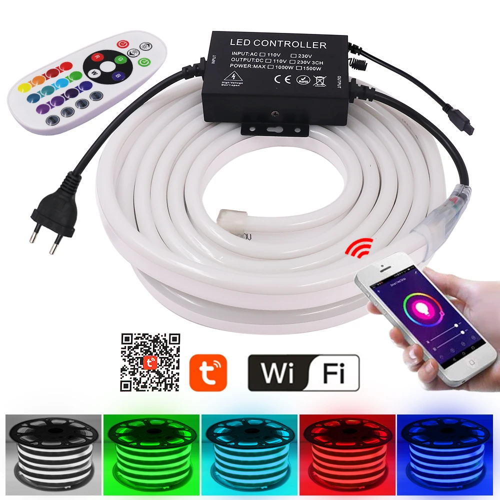 

220V RGB Neon Light Strip WIFI Control Flexible Neon Sign Night Light 5050 2835 120Leds/m Waterproof Ribbon Neon Tape DIY Decor