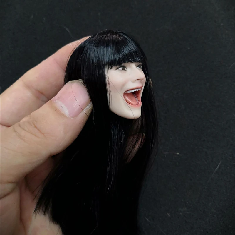 

1/6 Sexy Female Figure Accessory Personalized Carved Head with Red/Black/Blonde Hair Girl Singing Open Mouth Model For 12‘’ Body