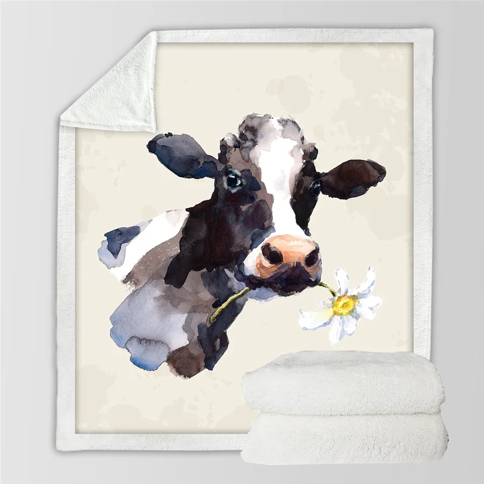 Black Cow 2 BeddingOutlet Pink Cow Sherpa Fleece Blanket Milk Cartoon Throw Cute Farm Animal Blanket Unicorn Cow Plush Blanket for Bed Couch - Цвет: Black Cow 2