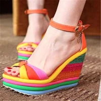2020 new summer sexy bohemia casual rainbow peep toe platform sandals for womens wedges sandalias plataforma shoes high