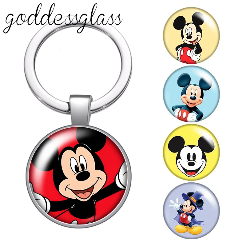 

Disney Mickey mouse Cute cartoon glass cabochon keychain Bag Car key chain Ring Holder Charms keychains gift