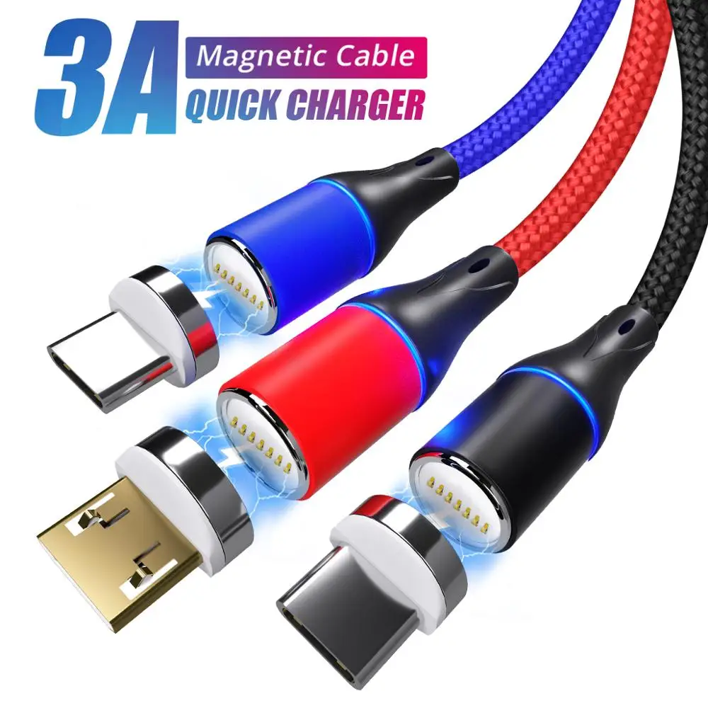 3A Магнитный Micro-USB, Тип usb C зарядный кабель 7-контактный жила провода для передачи данных быстрая Зарядное устройство Мобильный телефон магнит шнур Android Тип-C телефонных кабелей