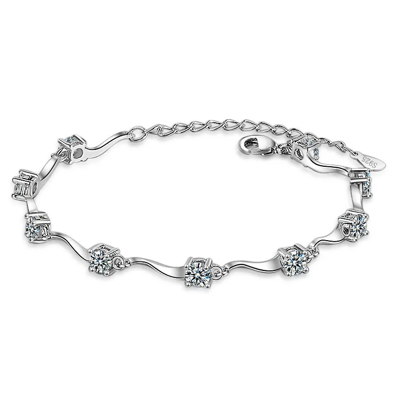 Серебристый Bague Ringen, Модный корейский стиль, волнообразный браслет для женщин, AAAAA, циркон, простое серебро 925, ювелирные изделия для свадеб - Цвет камня: Серебристый