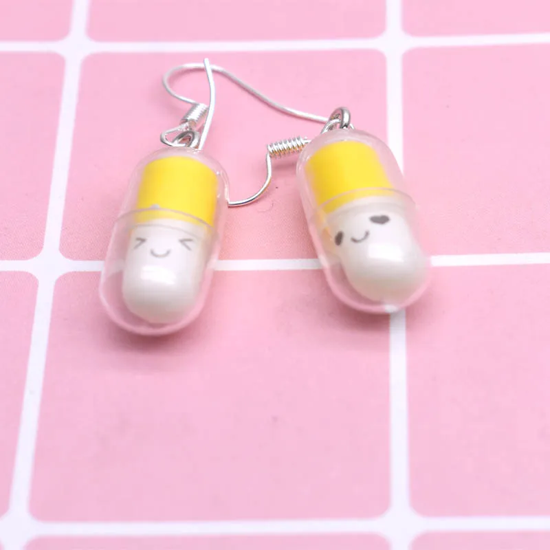 

1Pair Earrings Cartoon Smiley Pills Resin Custom Made Handmade Temperament Girls Gift Earrings Jewelry Finding