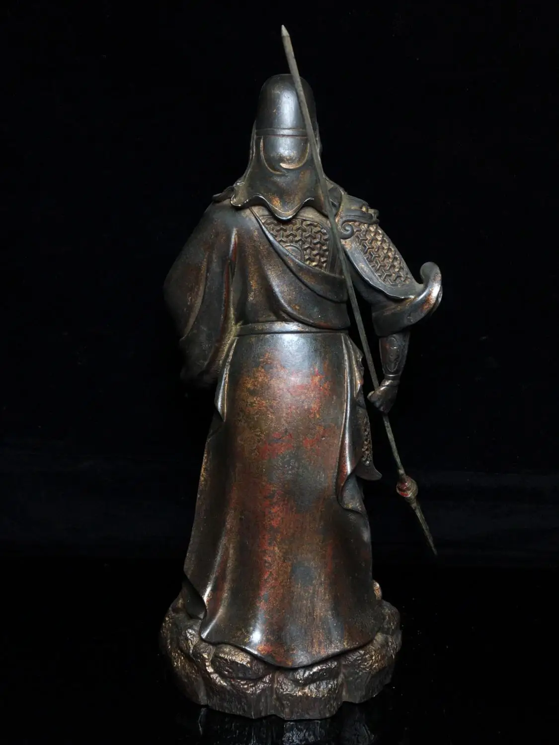 

Home Decor 14" Tibet Buddhism Old Bronze Cinnabars Guan Gong Knife Statue Guan Yu Door god Incarnation of Loyalty