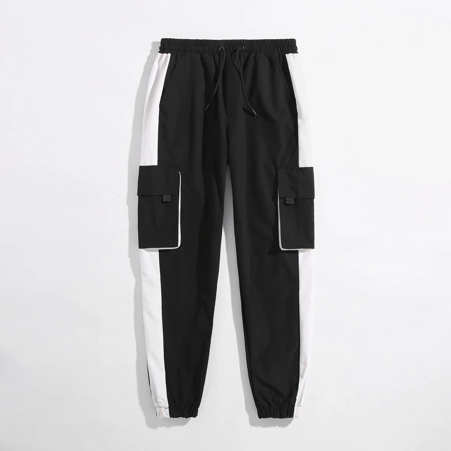 

Брюки-карго мужские 4 сезона, повседневные Модные тренировочные штаны в стиле High Street, черно-белые, в стиле пэчворк, Мужская Уличная одежда пр...