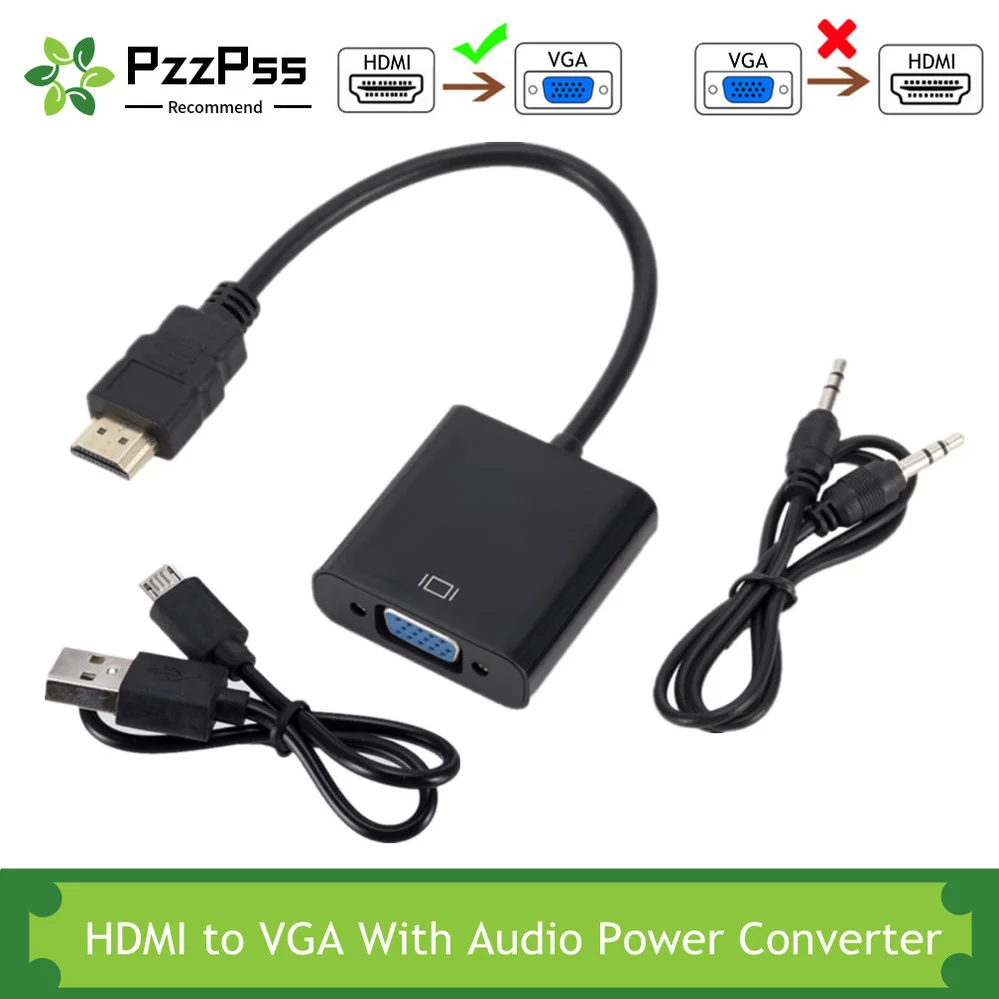 

PzzPss HD 1080P HDMI Male To VGA Famale Cable Converter With Audio Power Supply Adapter Digital Analog For Tablet laptop PC TV