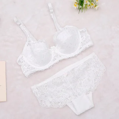 White with pad Сексуальное нижнее белье, комплект с бюстгальтером, женское нижнее белье, бюстгальтер пуш-ап, сетчатый бюстгальтер без косточек, эротическое белье, ультратонкий Винтажный кружевной комплект нижнего белья - Цвет: White with pad
