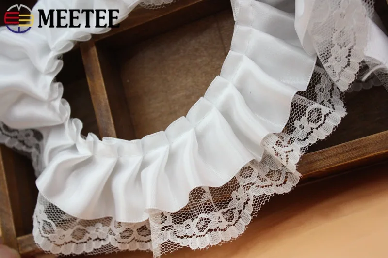 10 м Meetee 6 см двухслойные белые шифоновые кружева 3D плиссированные шнурки пушистая