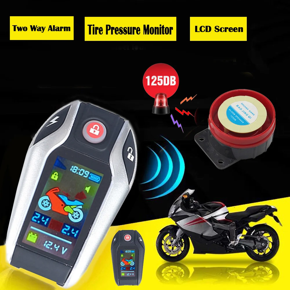 

LCD Screen Motorcycle Alarm Auto Lock/Unlock Security System Two Way Anti-theft Alarm Tire Pressure Monitor Keyless Engine Start