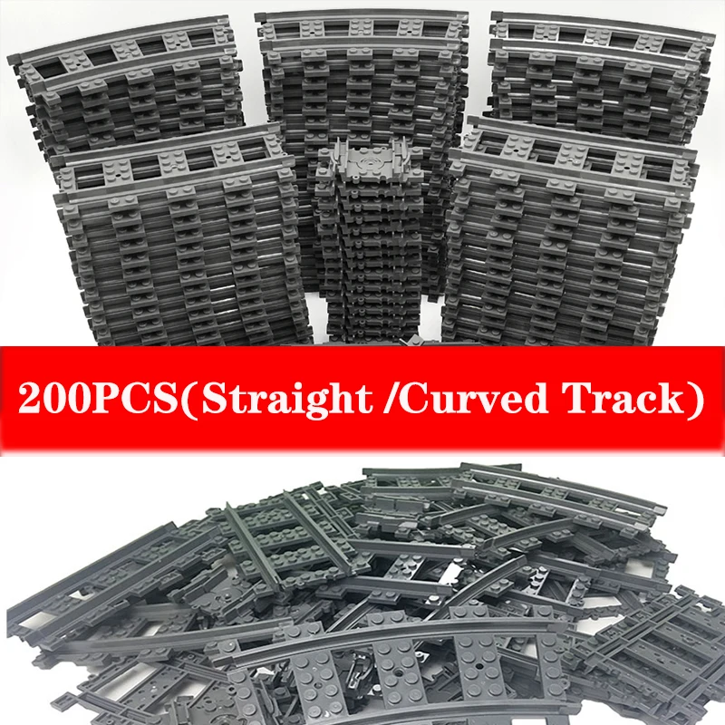 

200PCS DIY City Train Rail Straight & Curved &Soft Track Set Building Blocks Compatible All Railway Electric Train Acces