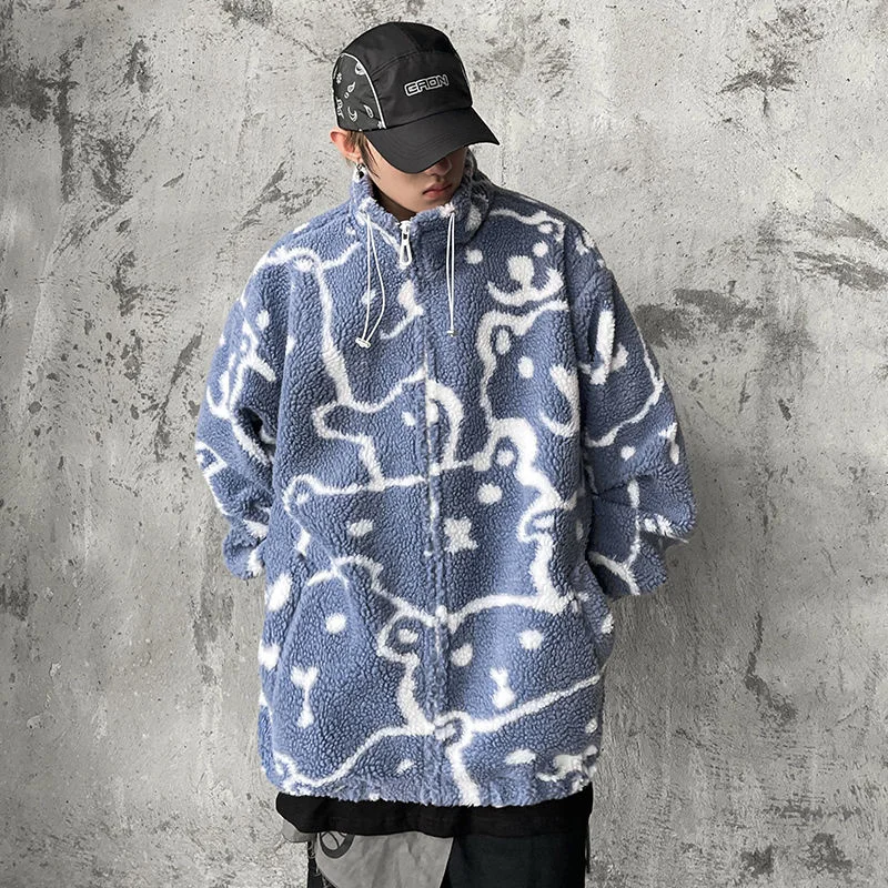 

Wildyak мультфильм Графика оверсайз куртка из овечьей шерсти Harajuku уличная одежда мужские зимние парки теплые мужские пальто в стиле хип-хоп