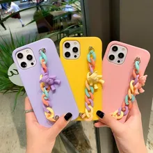 Liquid Silicone Case For OPPO A94 A74 A54 A54 A93 A53 A82 A92 A5 A9 A31 2020 A12 A7 A5s A3s A12e F11 F9 Pro CuteBear Chain Cases