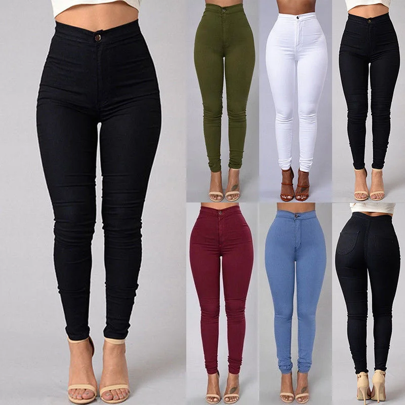 

Women Jeans Fashion Solid Leggings Sexy Fitness High Waist Trousers Female White Black Blue Skinny Fashion Clothing