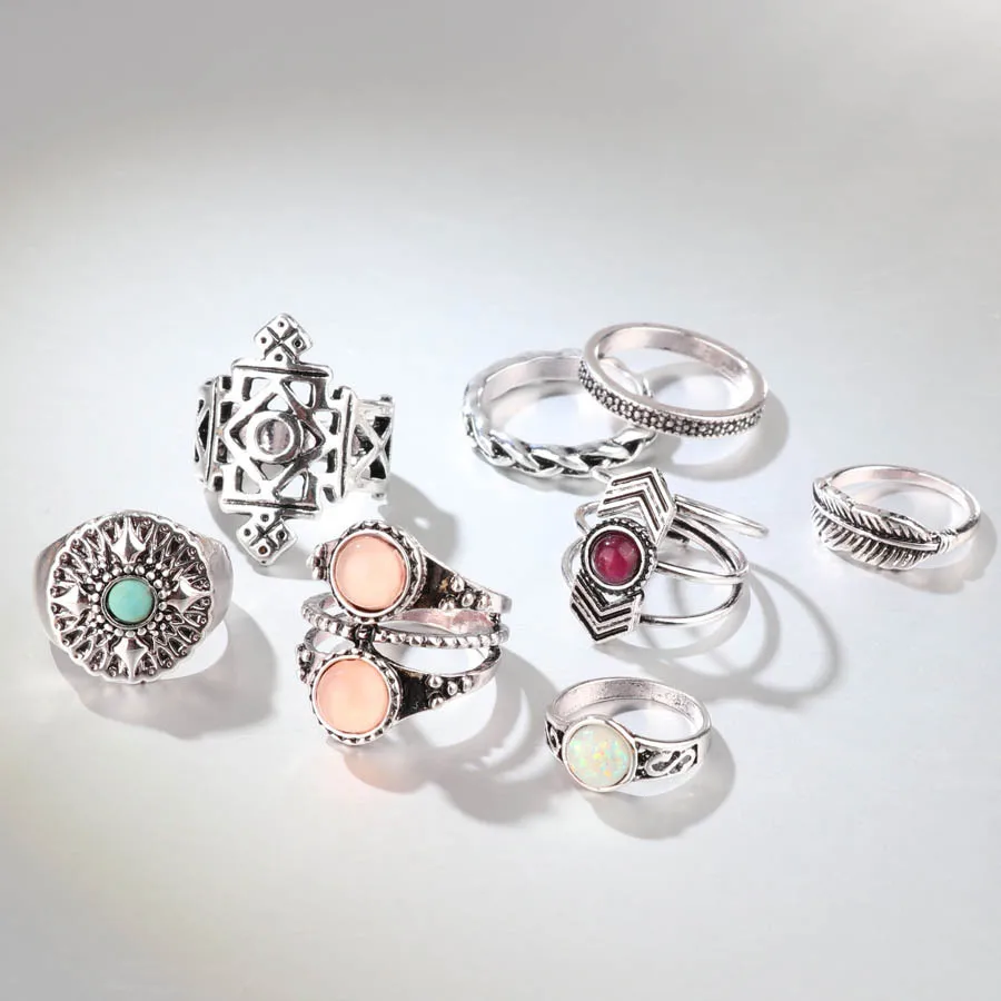 Новое поступление 8 шт./компл. Опаловое кольцо миди для женщин античное золото