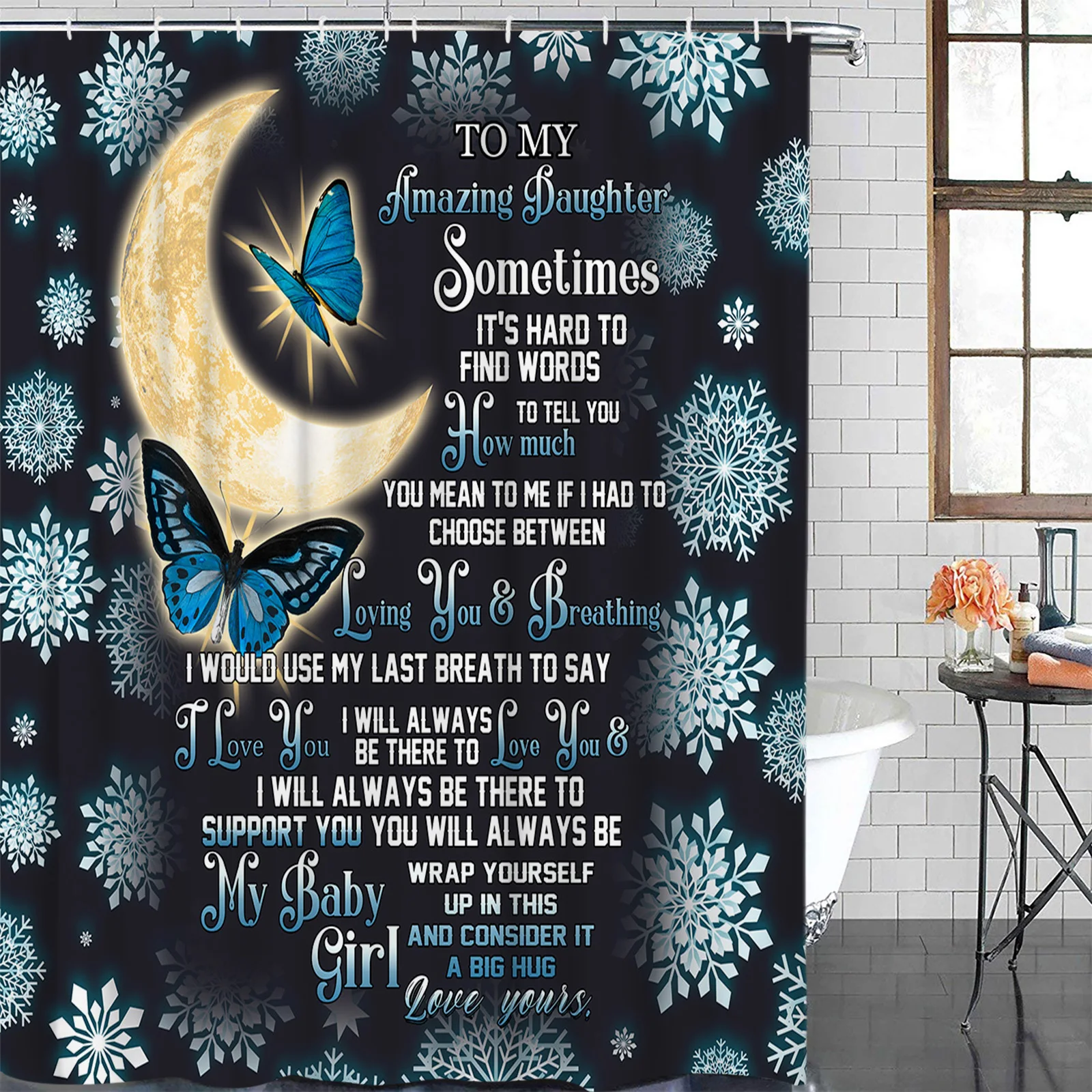 

Butterfly Moon Snowflake Shower Curtain Polyester Fabric Bathroom Home Decor Waterproof Shower Curtains with Hooks
