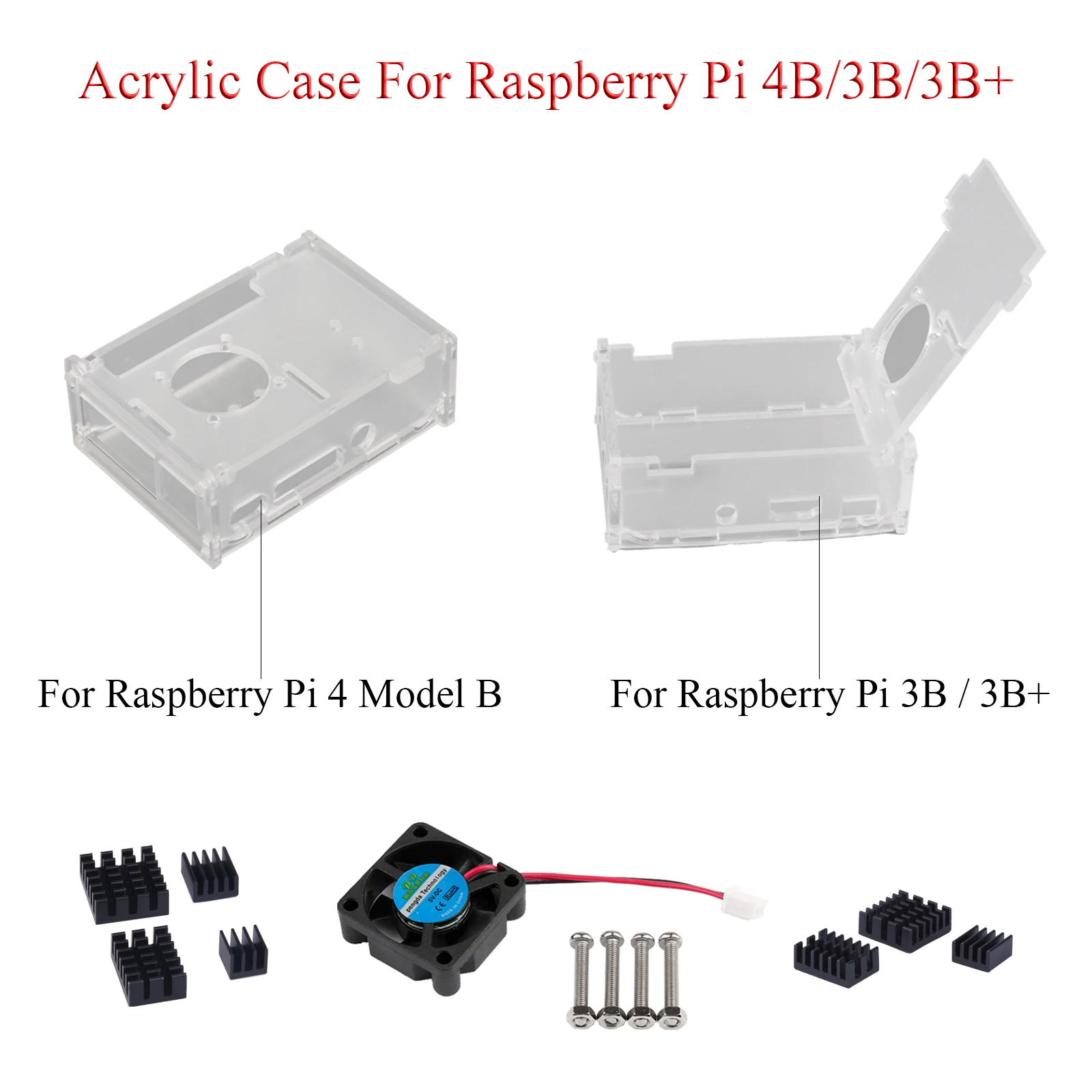 

Clear Acrylic Case Cover Enclosure Box With Cooling Fan + Aluminum Heatsink Kit For Raspberry Pi 4B / 3B / 3B+