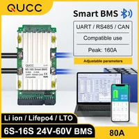 qucc smart bms 6s 16s 80a with bluetooth uart 485 can 7s 8s 10s 12s 13s 14s 15s 24v 36v 48v 60v for li ion lifepo4 battery pack