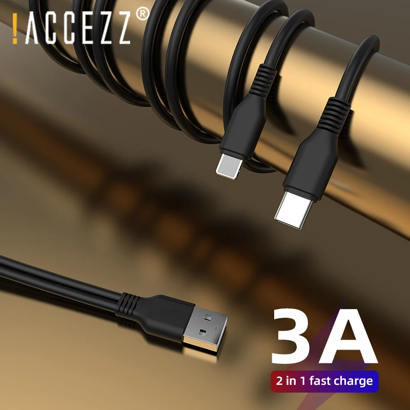 ! Кабель USB ACCEZZ 2 в 1 для iPhone 7 XR Huawei P20 30 Lite Samsung S9 S10 Lighting Micro Type-C 3A кабель быстрой