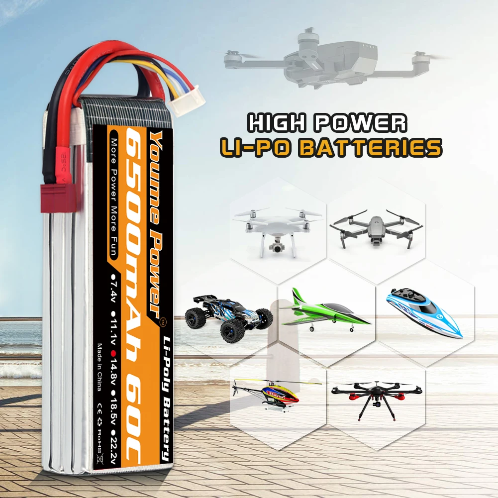 Clearance 2pcs Youme 2S 3S 4S lipo battery 3300mah 4500mah 5200mah 6200mah 6500mah with Deans T XT60 plug for RC Car Drone Boat Игрушки и