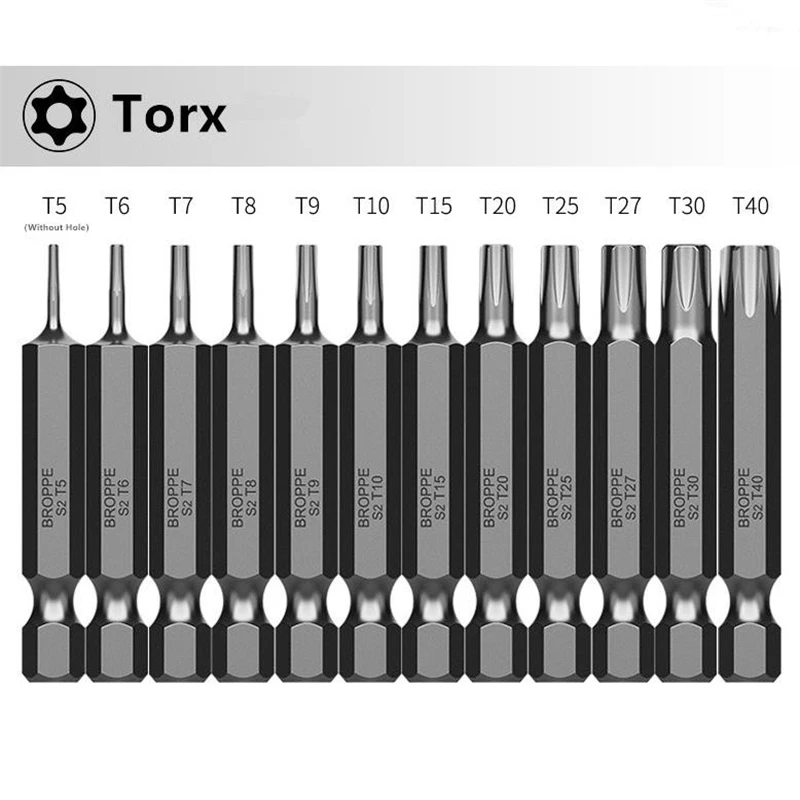 

10Pcs Magnetic Torx Screwdriver Bits T5/T6/T7/T8/T9/T10/T15/T20/T25/T27/T30/T40 1/4 Inch Hex Shank Electric Screwdriver Set