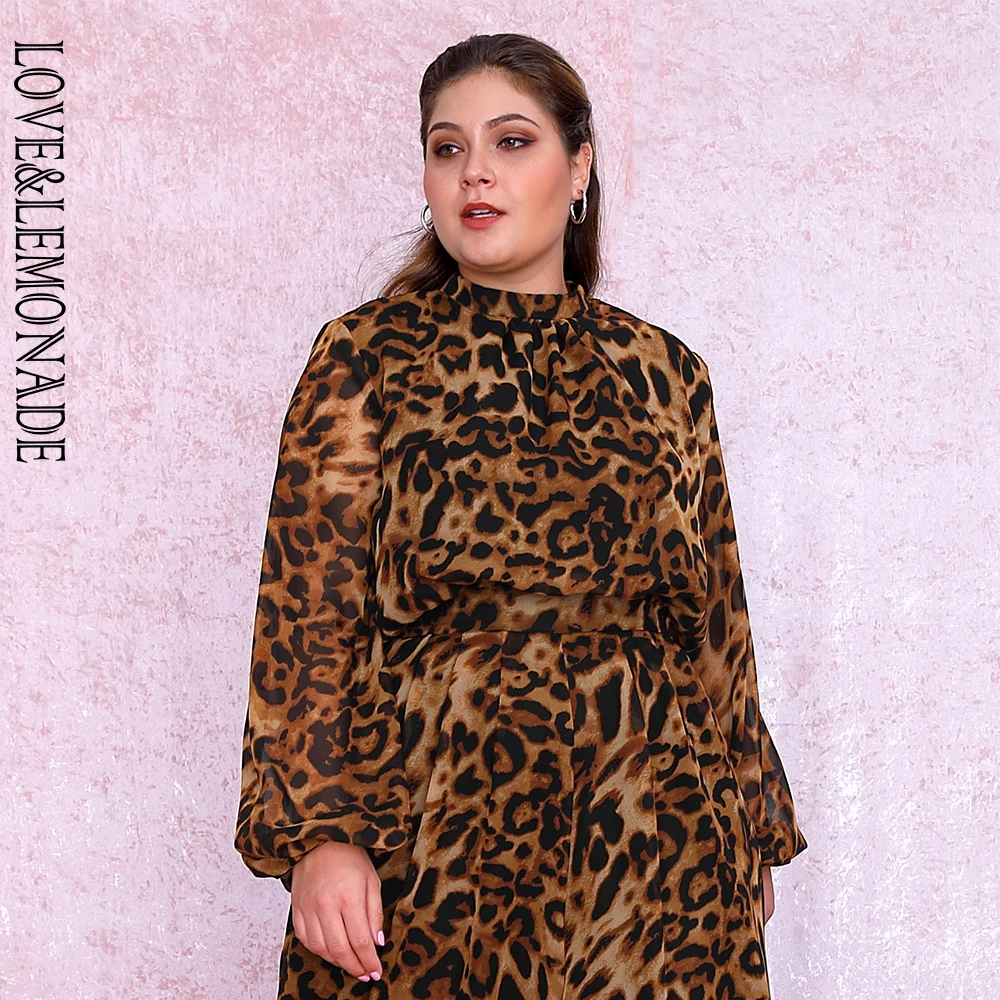 LOVE& LEMONADE размера плюс леопардовая шифоновая блузка с рукавами-фонариками LM81500PLUS осень/зима