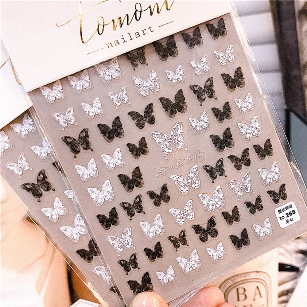 

5D Black White Lace Butterfly Rose Flower Stickers On Nail Foils Self Adhesive Slider Nail Decals For Manicure Decorations