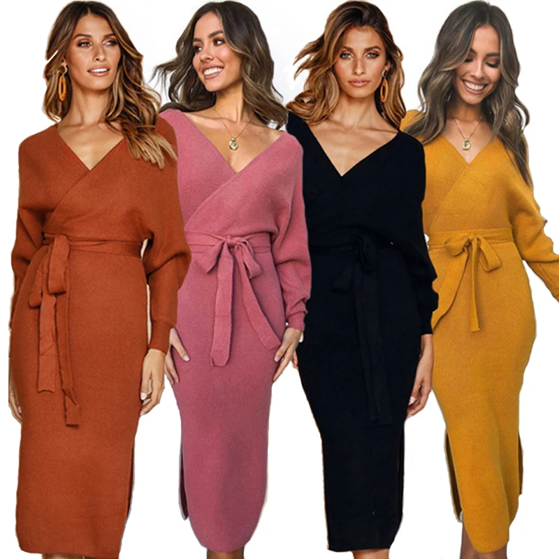 Хлопковое модное женское платье с поясом 2019 новые осенние зимние сексуальные