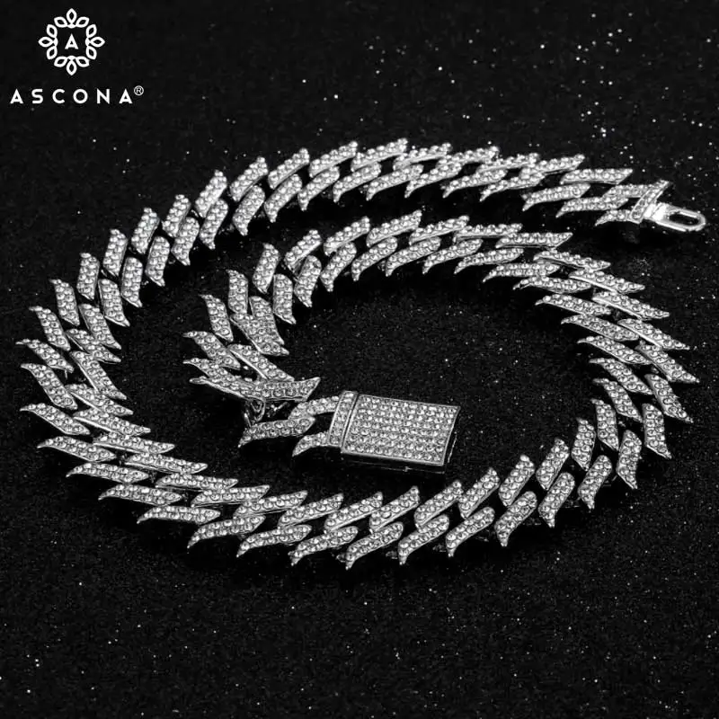 Мужская хип-хоп со сверкающими шипами Кубинский ожерелье-цепочка женские шипы