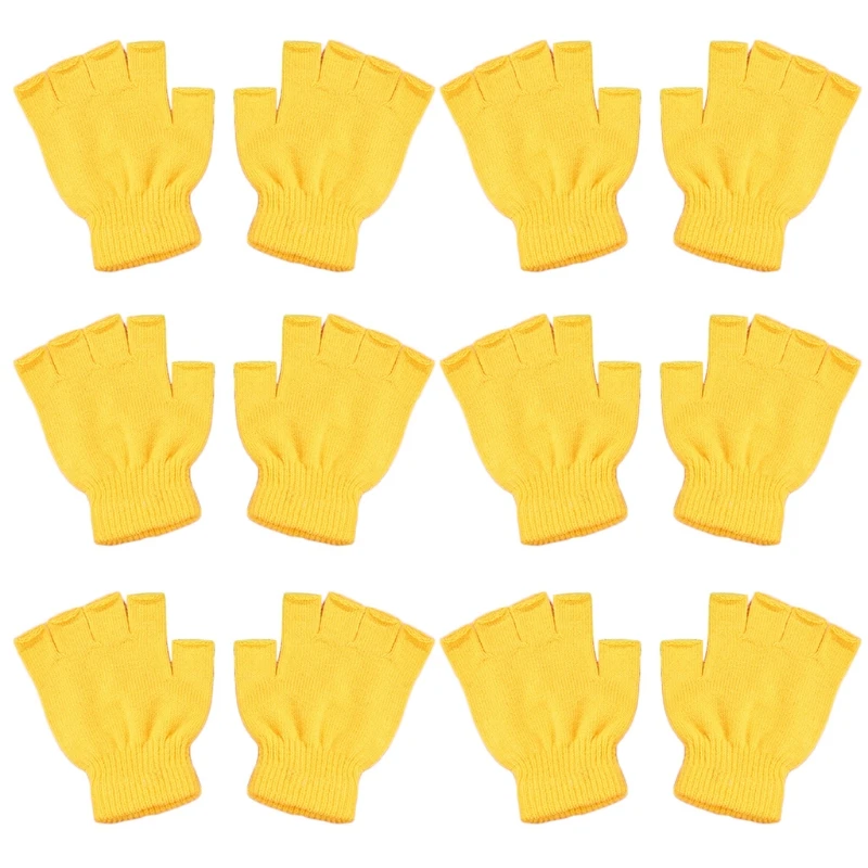

6 Pairs Adult Winter Knit Half Finger Gloves Solid Color Warm Fingerless Mittens