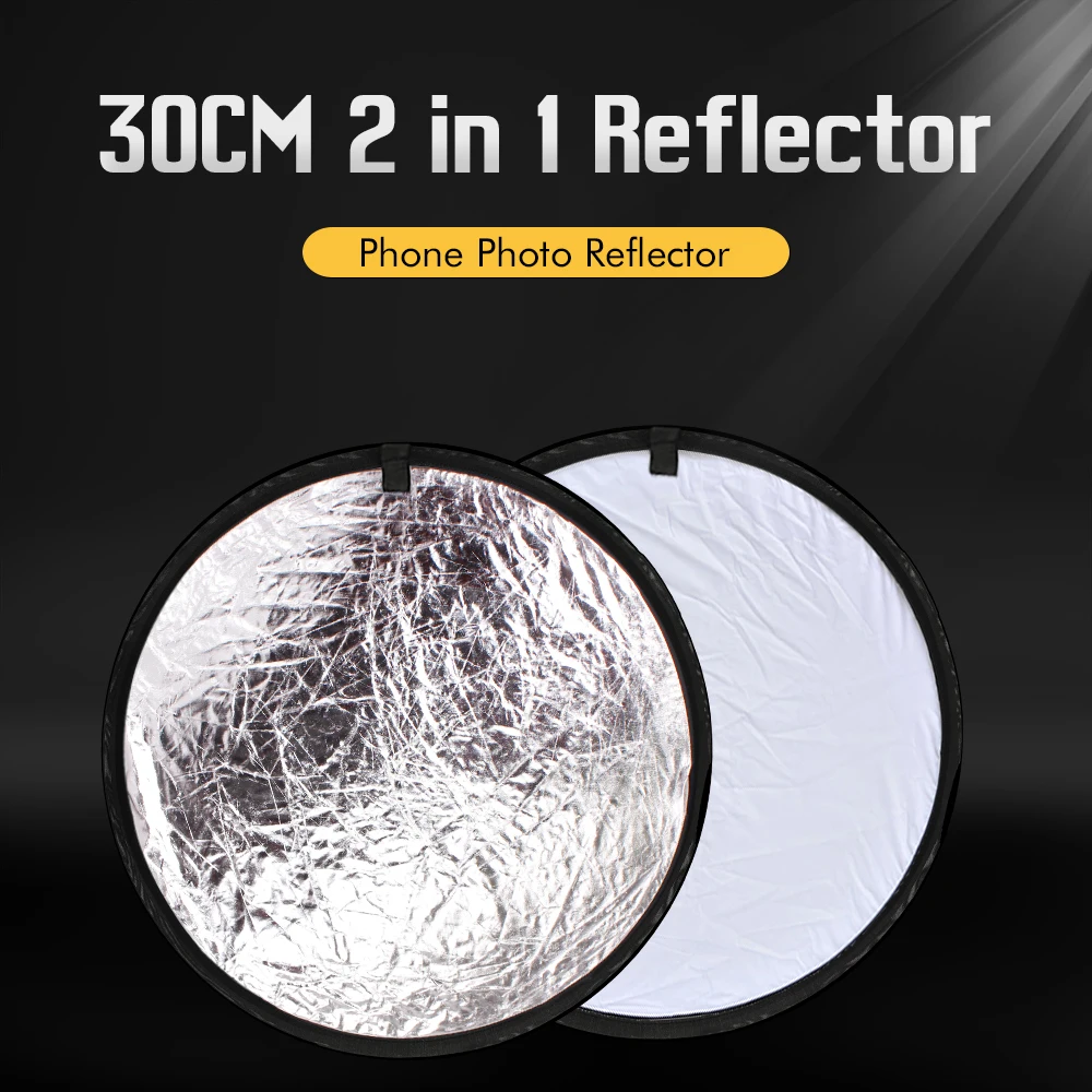 

SH 30cm/12 Inch 2 in 1 Photography Reflector Collapsible Light Round Portable White Siliver For Studio Multi Photo Disc Diffuers