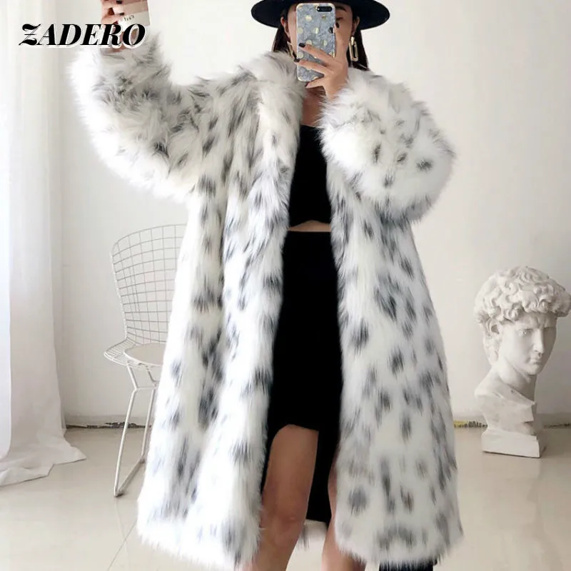 

Fashion Faux Fox Fur Coat Women 2021 Winter Casual Spliced Leopard Print Fur Jacket Female Thick Warm Mid-long Plush Outerwear