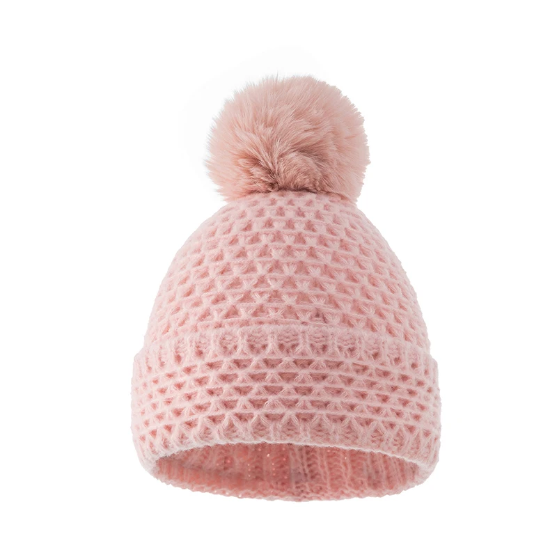 

Autumn and Winter New Style European and American Women's Woolen Hat, Solid Color Double-layer Hollow Acrylic Wool Ball Knitted
