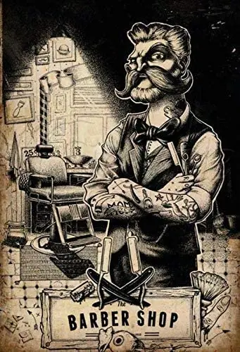 

Metal Wall Sign Barber Shop Indoor and Outdoor Wall Art Decoration Old-fashioned Retro Customizable Metal Sign 8X12 Inches