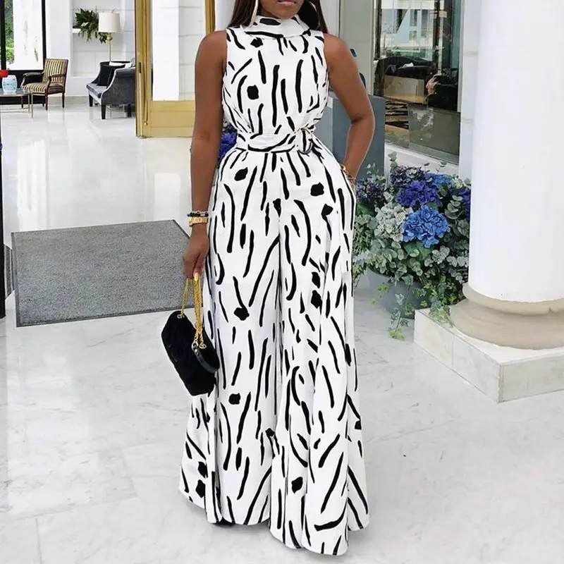 Female Jumpsuit Women's Dot Print High Waist Wide Legs Jumpsuits Rompers Street Wear African Office Lady Bodysuits