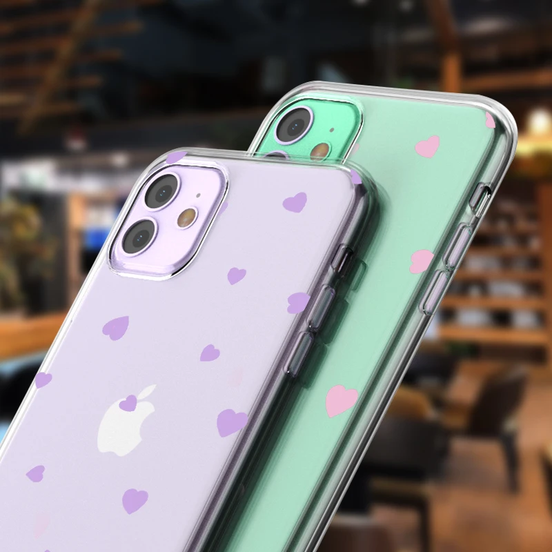 moskado TPU Cartoon Love Heart Phone Case For iPhone 12 13 Mini 11 Pro Max X XR XS Max 7 8 Plus Clear Shockproof Silicone Cover