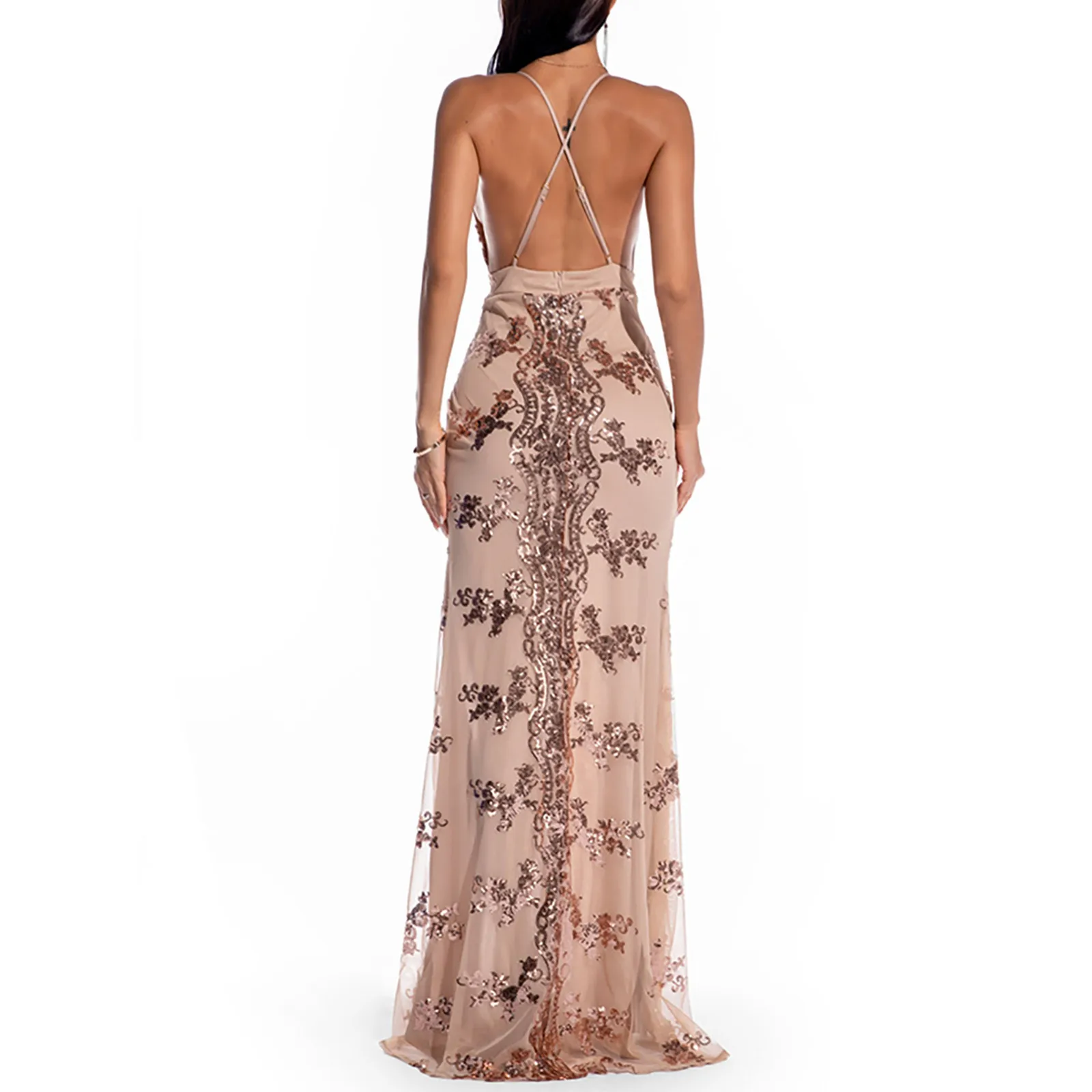 Женское сексуальное платье с пайетками летние Разделение глубокой v образной