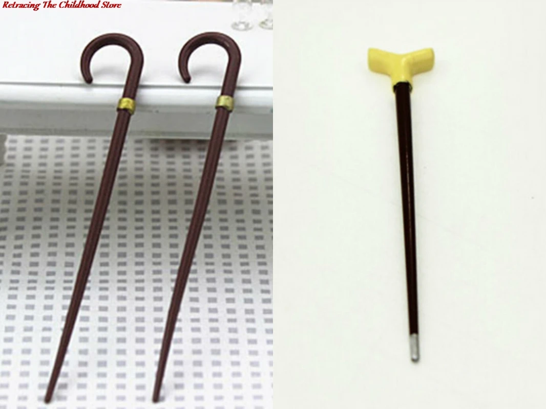 

1/12 Dollhouse Miniature Accessories Mini Vintage Gentleman Walking Stick Simulation Crutch Model Toy for Doll House Decoration